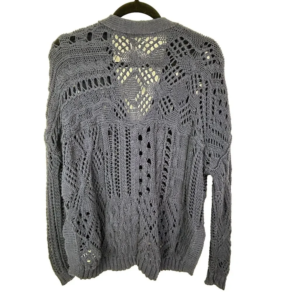 Anthropologie Pilcro Open Stitch Cardigan Knit Sweater Button Front Navy Blue XS - Picture 6 of 14
